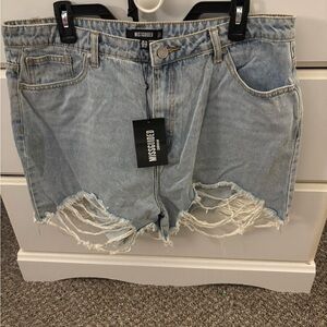 Missguided Light Blue Ripped Jean Shorts